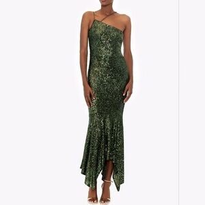 Xscape NWT Stretch Sequin Asymmetrical  One Shoulder Sleeveless Mermaid Gown Sz4